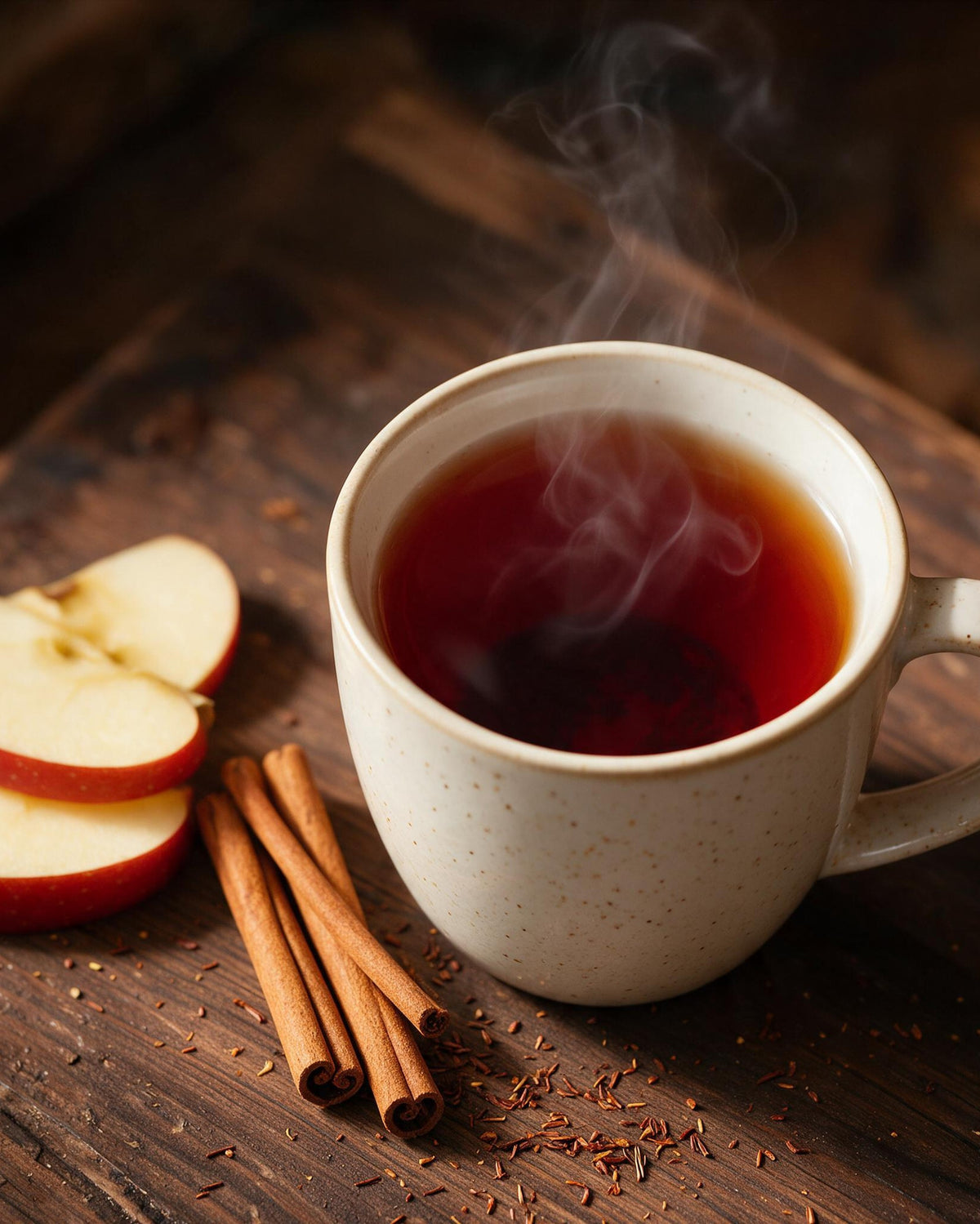Apple Cider Rooibos tea with apple slices and cinnamon sticks
